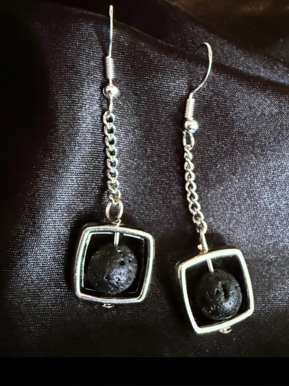 Lava Stone Drop Earrings | Raw Black Stone | Earthy Witchy Jewelry‎ Silver Hooks